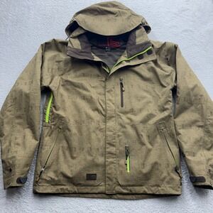 Scott Mens Hooded Ski Jacket Olive Brown Neon Green Technical Winter Coat Size M